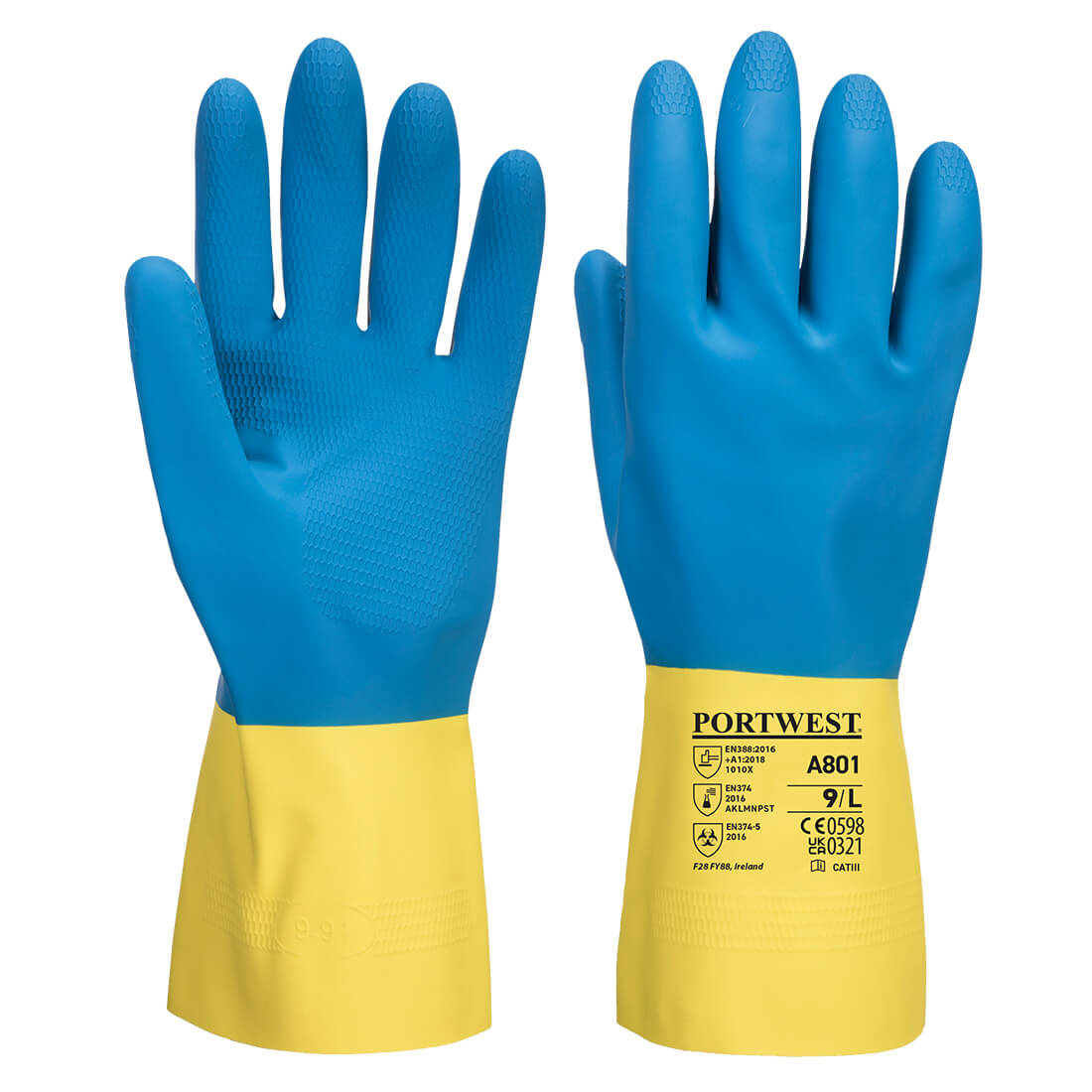 Portwest Chem 300 Latex Double Dipped Gauntlet Yellow/Blue (PK12)