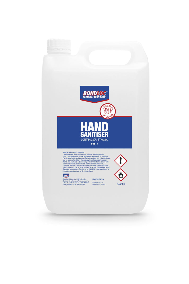 Bondloc 80% Alcohol Hand Sanitiser Liquid 5Ltr